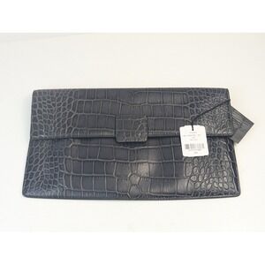 Danier‎ Genuine Leather Clutch Navy Blue Croc Embossed Envelope Bag